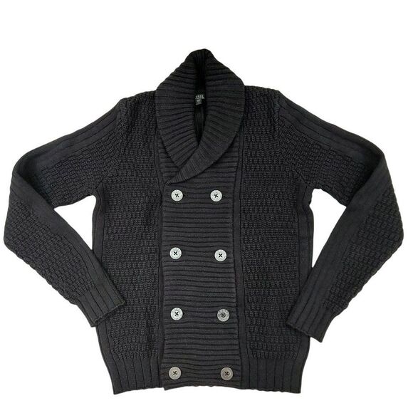 Guess Sweater Womens Small Black Waffle Knit Button Up Shawl Collar School Work - Picture 2 of 10